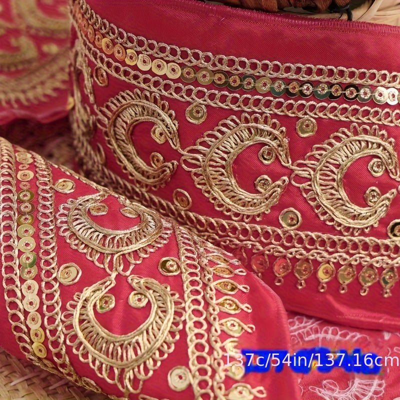 Luxurious Golden Embroidered Lace Trim -