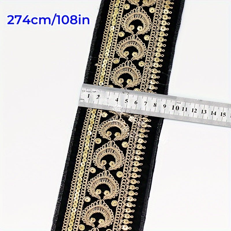 Luxurious Golden Embroidered Lace Trim -