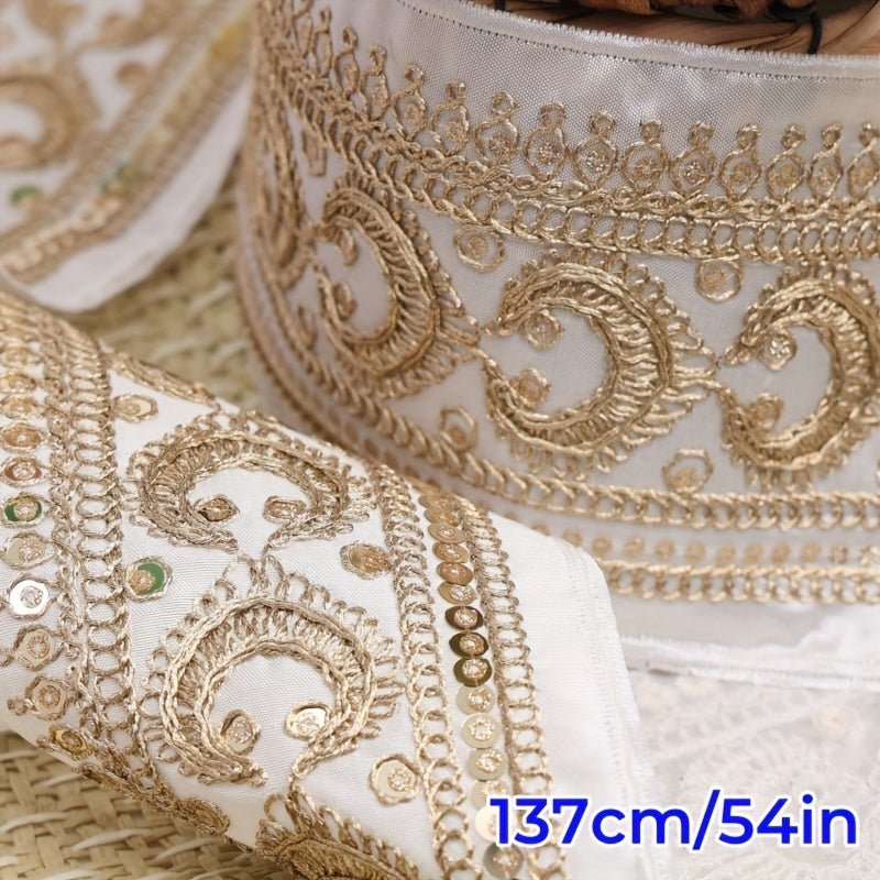 Luxurious Golden Embroidered Lace Trim -