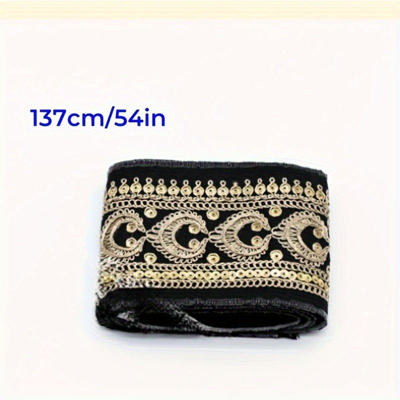 Luxurious Golden Embroidered Lace Trim -