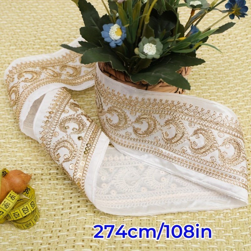 Luxurious Golden Embroidered Lace Trim -