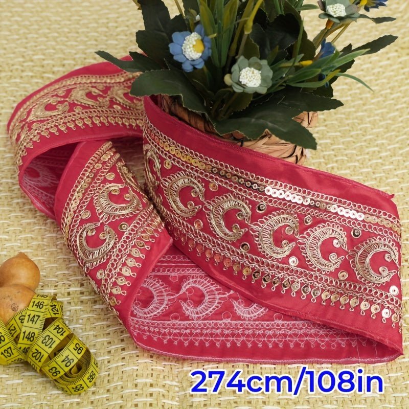 Luxurious Golden Embroidered Lace Trim -