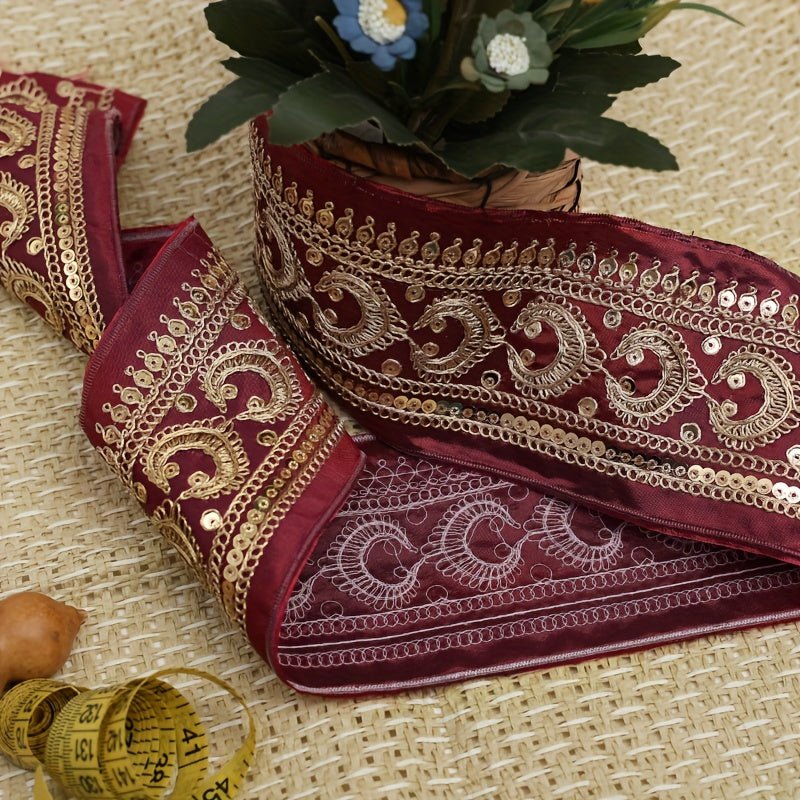 Luxurious Golden Embroidered Lace Trim -