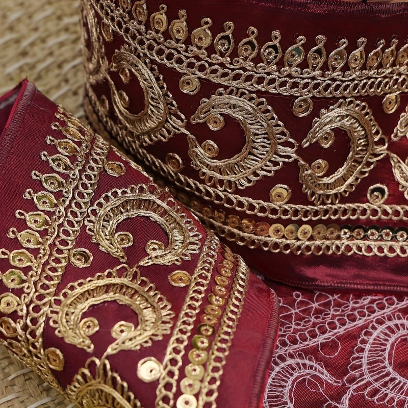Luxurious Golden Embroidered Lace Trim -