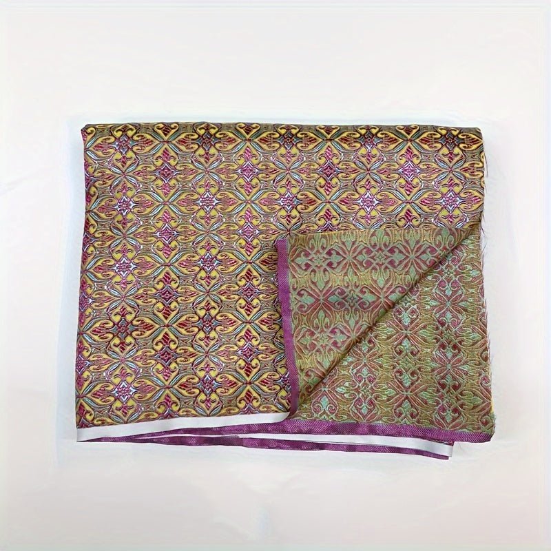 Premium Nigerian Jacquard Damask Fabric - Luxurious African Satin Brocade with Vibrant Pink, Yellow, Green & Blue Floral Pattern -