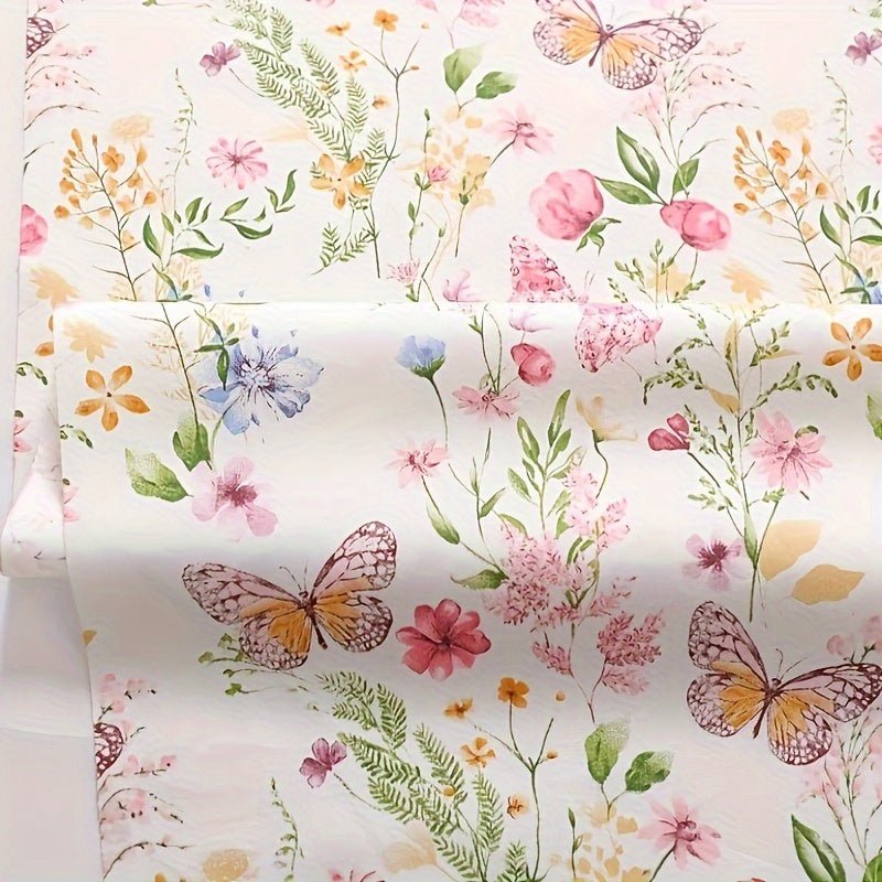 Pure Cotton Butterfly Flower Print Fabric, DIY Pure Cotton Handkerchief Material, Can Be Used for DIY Pillowcase Bedding Home Curtain Tablecloth Bag Mask -