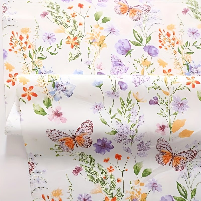 Pure Cotton Butterfly Flower Print Fabric, DIY Pure Cotton Handkerchief Material, Can Be Used for DIY Pillowcase Bedding Home Curtain Tablecloth Bag Mask -