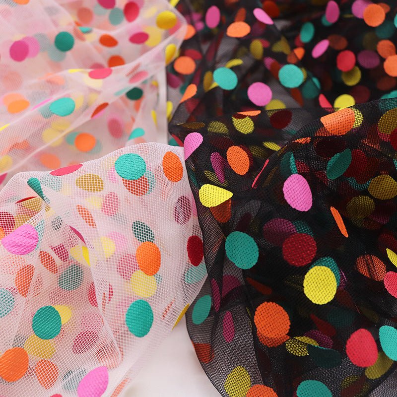 Rainbow Dots Spot Sparkling Tulle Mesh Gauze Fabric - Perfect for DIY Bows, Doll Clothes, Party Capes & Photo Backdrops -