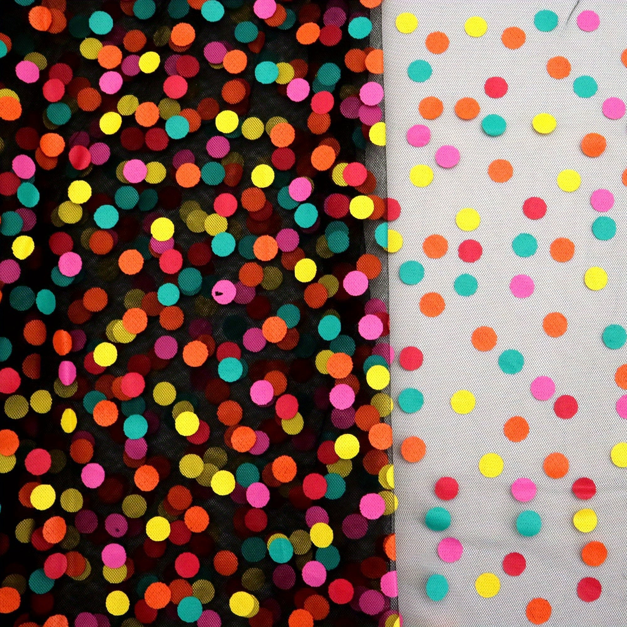 Rainbow Dots Spot Sparkling Tulle Mesh Gauze Fabric - Perfect for DIY Bows, Doll Clothes, Party Capes & Photo Backdrops -