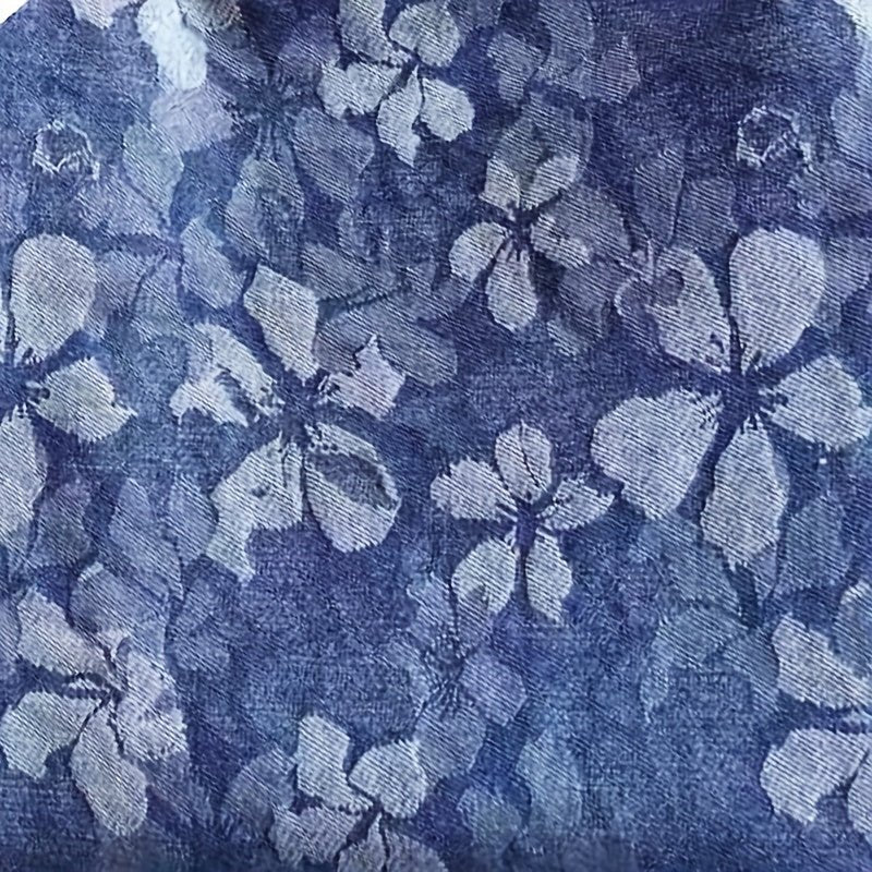 Stretchy Blue Denim Fabric with Floral Pattern -