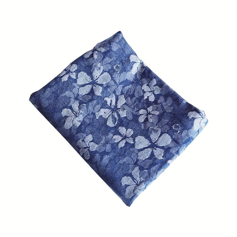Stretchy Blue Denim Fabric with Floral Pattern -