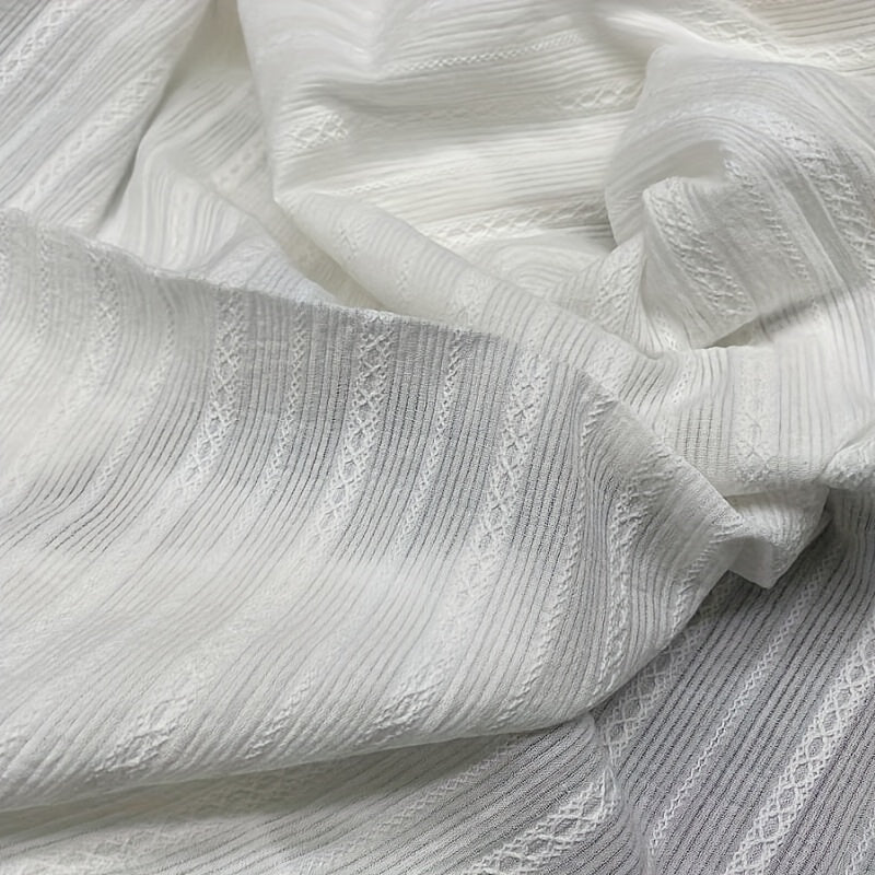 White Cotton Jacquard Fabric, Pre - Cut Floral Pattern -