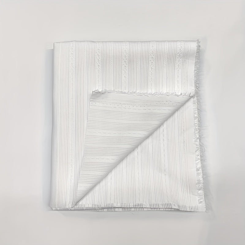 White Cotton Jacquard Fabric, Pre - Cut Floral Pattern -