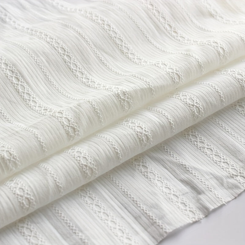 White Cotton Jacquard Fabric, Pre - Cut Floral Pattern -
