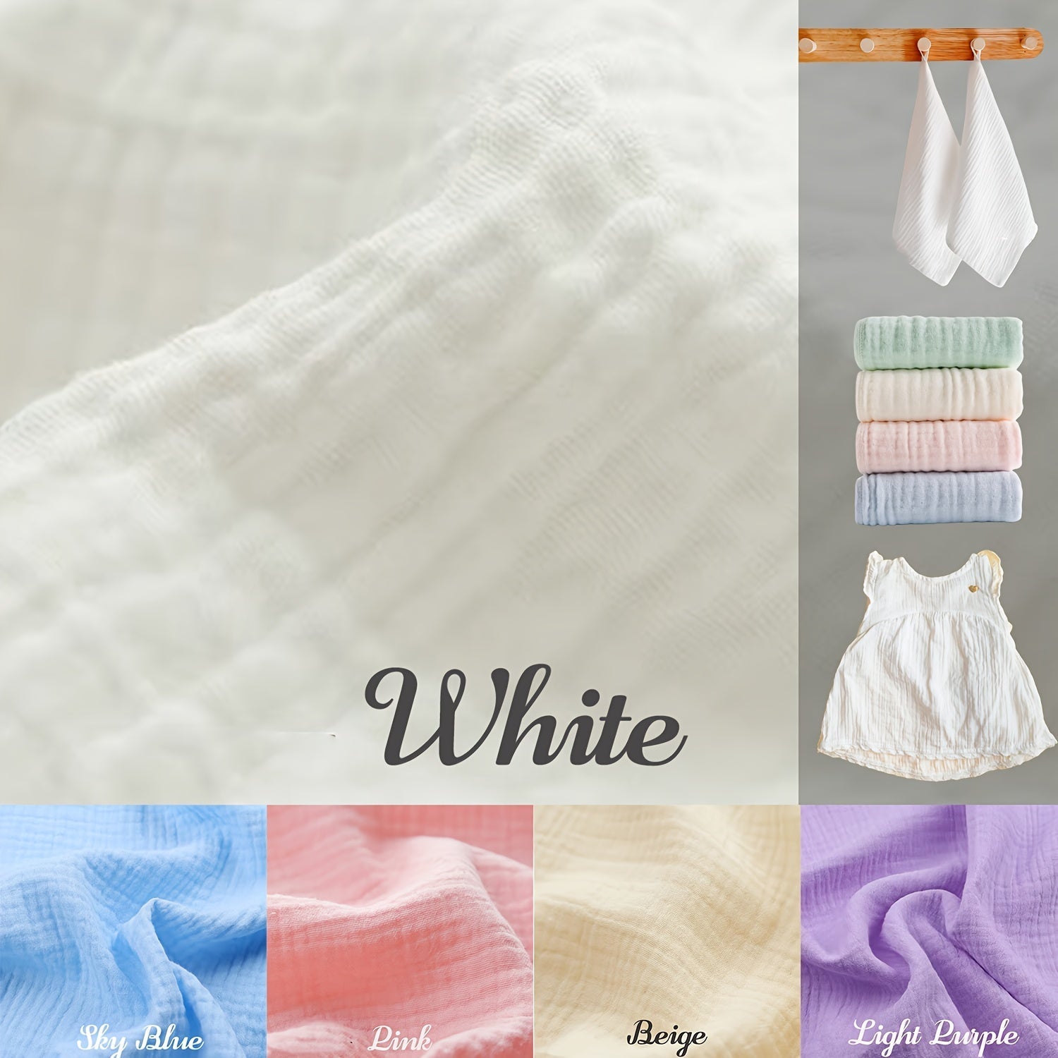 Soft cotton double gauze fabric showing its lightly crinkled layered texture