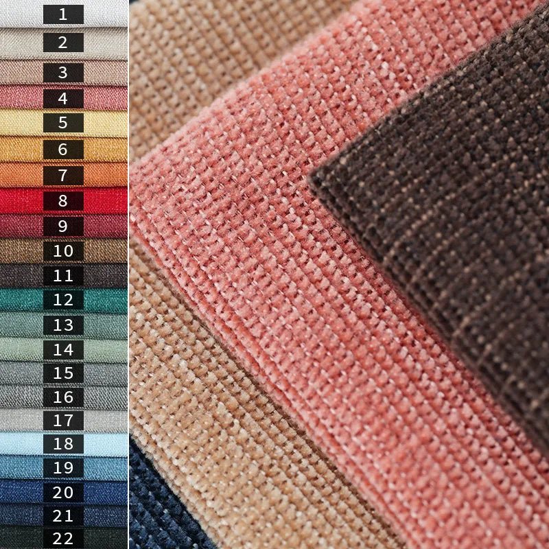 Soft textured polyester chenille upholstery fabric shown in a close woven view