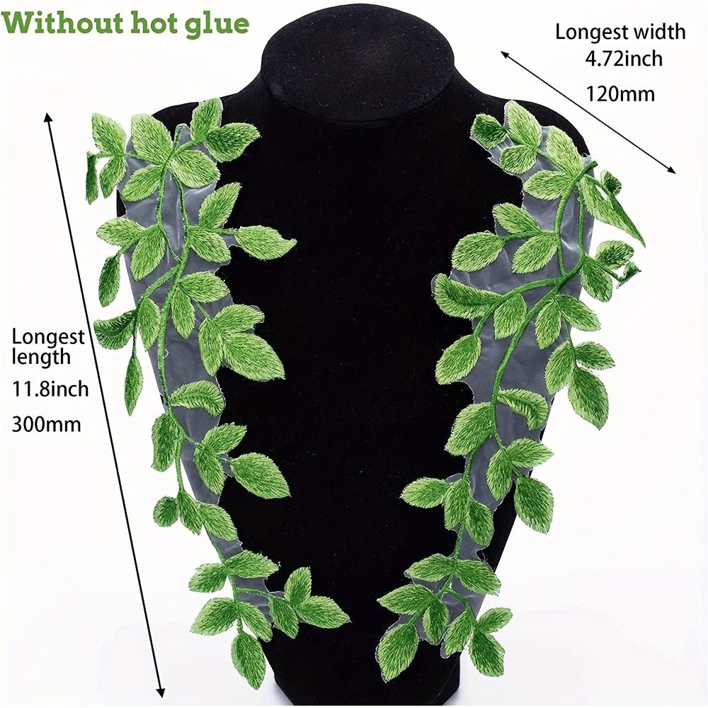 1 Pair, Fresh Green Embroidered Lace Pair Of Flowers Green Lace Flower Stickers Dress Decoration Lace Flower Cloth Stickers - 