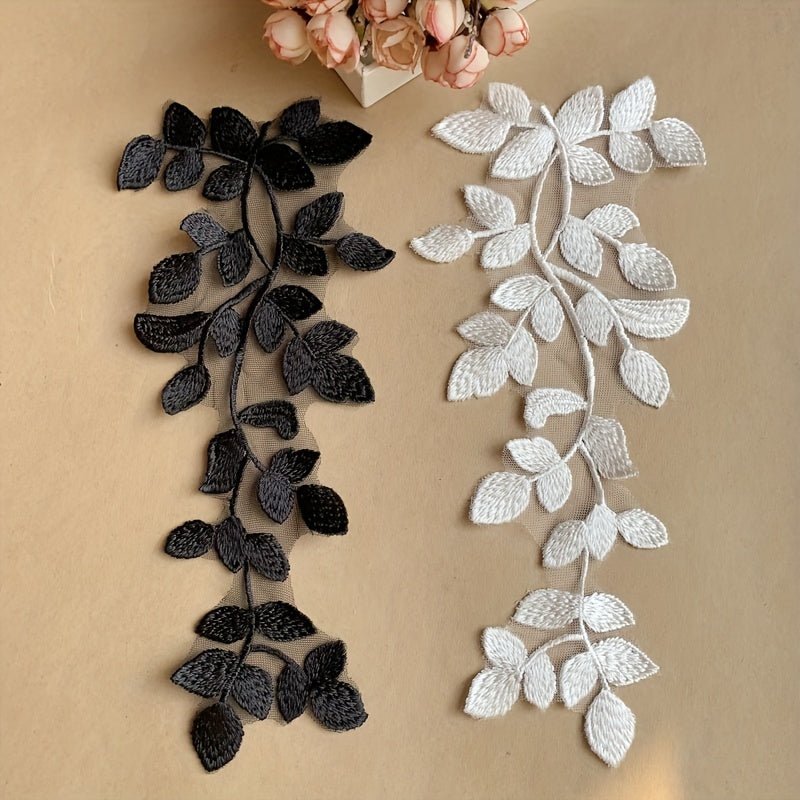 1 Pair, Fresh Green Embroidered Lace Pair Of Flowers Green Lace Flower Stickers Dress Decoration Lace Flower Cloth Stickers - 
