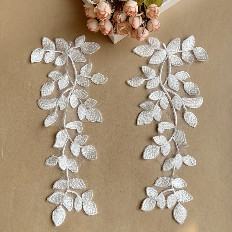 1 Pair, Fresh Green Embroidered Lace Pair Of Flowers Green Lace Flower Stickers Dress Decoration Lace Flower Cloth Stickers - 