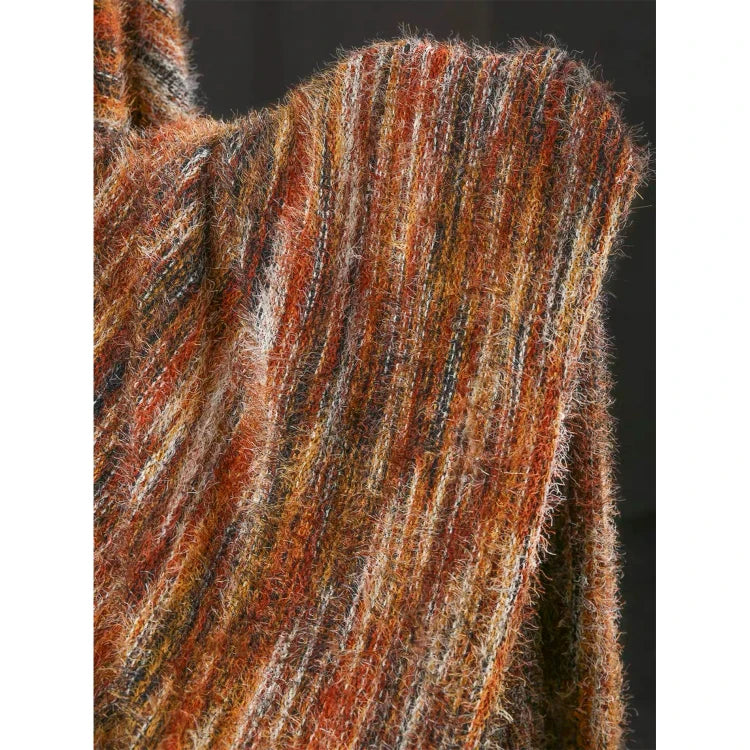 Orange Vertical Grain Mixed Color Woven Wool Fabric, Designer Fabric