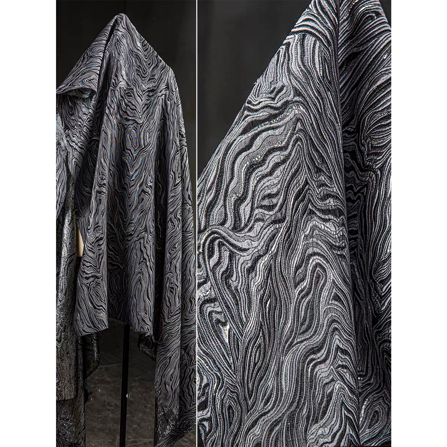 Silver Black Textured Jacquard Designer Fabric