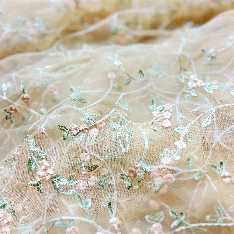 1pc Elegant Floral Tulle Mesh Fabric - Pre - Cut Sheer material with Delicate Floral Patterns in Blue/White/Gray/, Soft & Durable for Wedding Decorations, Floral Arrangements, Home Decor, Costume Design - Ideal for Beginners & Professional Seamstresses, Tul - 