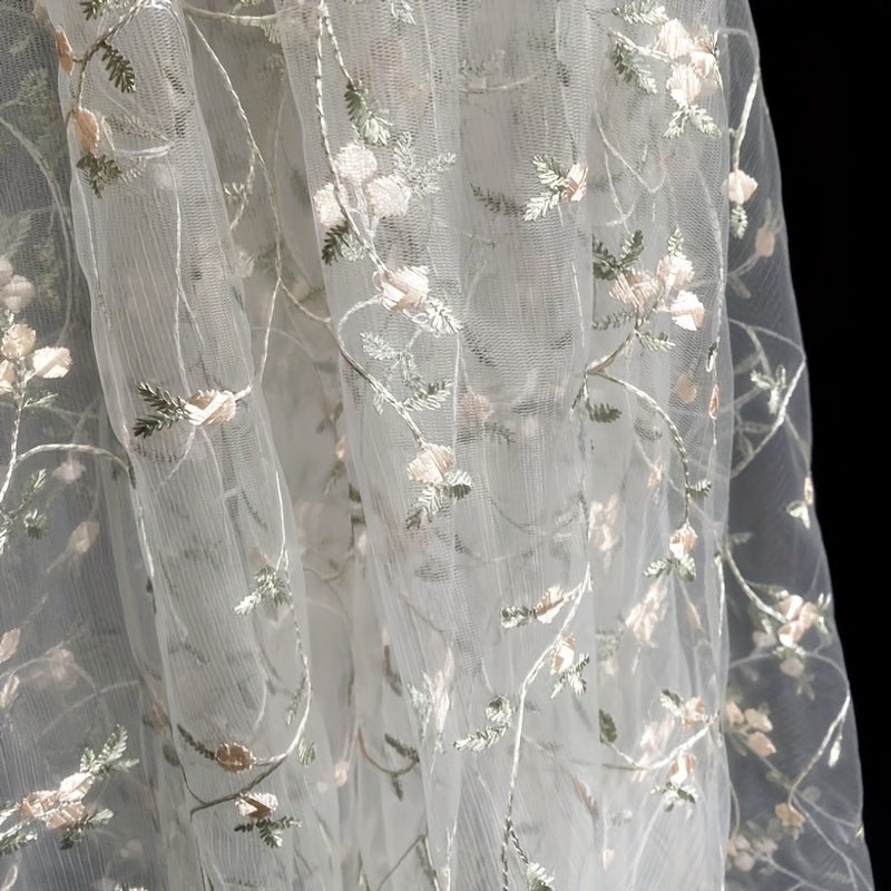 1pc Elegant Floral Tulle Mesh Fabric - Pre - Cut Sheer material with Delicate Floral Patterns in Blue/White/Gray/, Soft & Durable for Wedding Decorations, Floral Arrangements, Home Decor, Costume Design - Ideal for Beginners & Professional Seamstresses, Tul - 