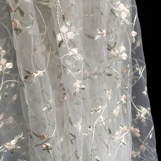 1pc Elegant Floral Tulle Mesh Fabric - Pre - Cut Sheer material with Delicate Floral Patterns in Blue/White/Gray/, Soft & Durable for Wedding Decorations, Floral Arrangements, Home Decor, Costume Design - Ideal for Beginners & Professional Seamstresses, Tul - 