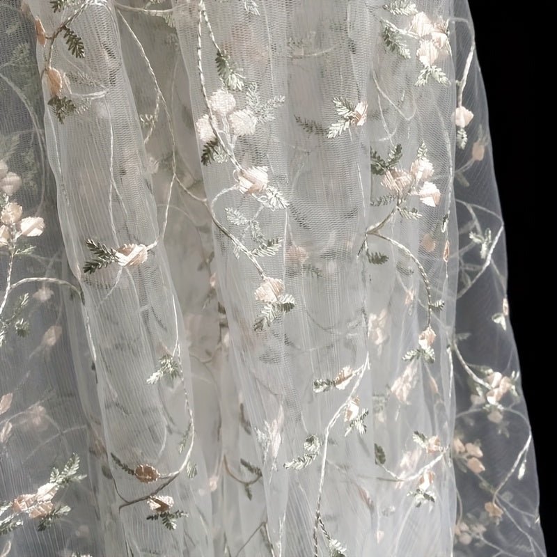 1pc Elegant Floral Tulle Mesh Fabric - Pre - Cut Sheer material with Delicate Floral Patterns in Blue/White/Gray/, Soft & Durable for Wedding Decorations, Floral Arrangements, Home Decor, Costume Design - Ideal for Beginners & Professional Seamstresses, Tul - 