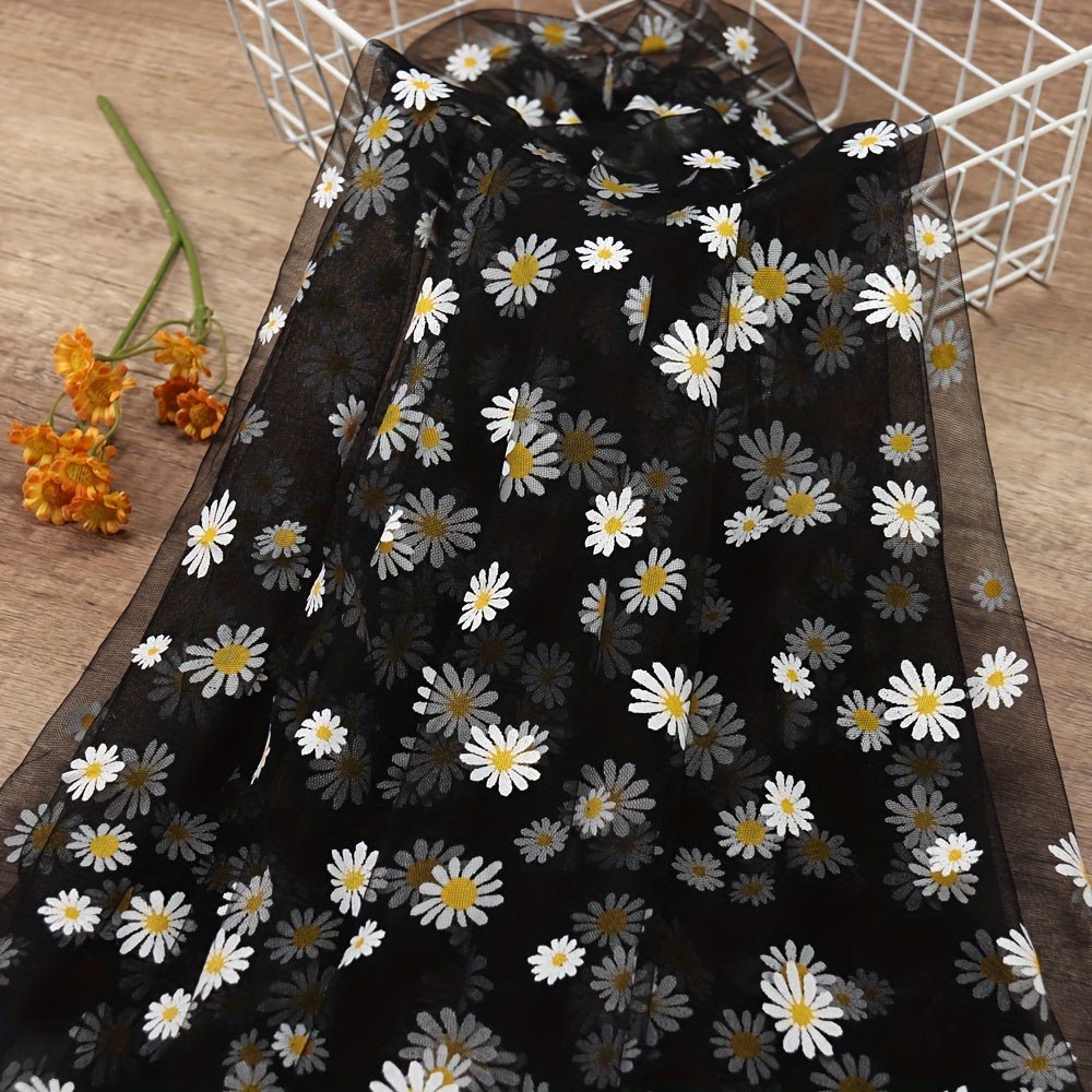 1pc Golden Chrysanthemum Printed Organza Fabric, Floral Pattern, 30gsm, 100% Polyester, Precuts, Hand Wash Only, for DIY Hair Band, Wedding, Birthday Decorations, Flower Wrapping - 