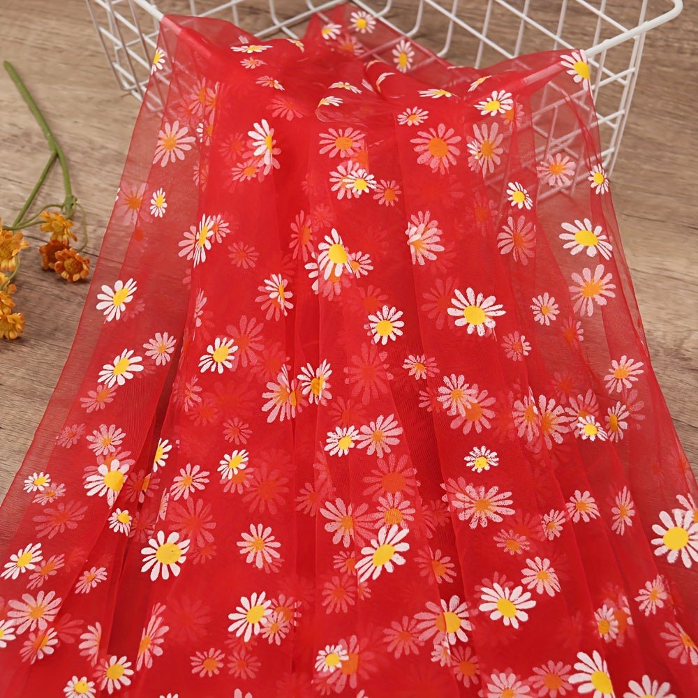 1pc Golden Chrysanthemum Printed Organza Fabric, Floral Pattern, 30gsm, 100% Polyester, Precuts, Hand Wash Only, for DIY Hair Band, Wedding, Birthday Decorations, Flower Wrapping - 