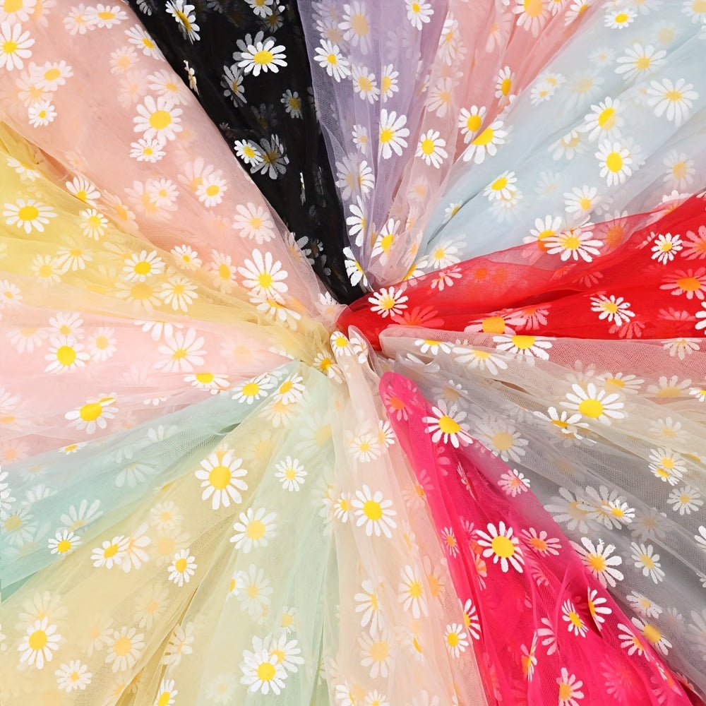 1pc Golden Chrysanthemum Printed Organza Fabric, Floral Pattern, 30gsm, 100% Polyester, Precuts, Hand Wash Only, for DIY Hair Band, Wedding, Birthday Decorations, Flower Wrapping - 
