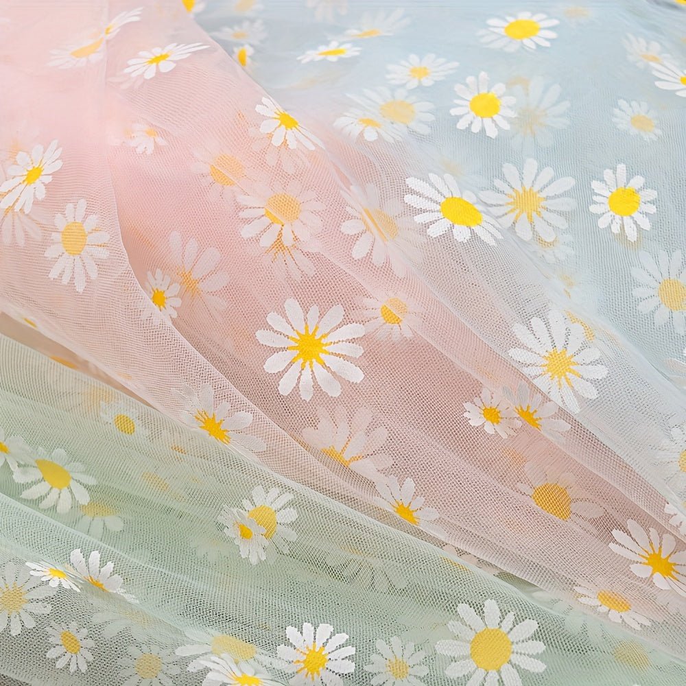 1pc Golden Chrysanthemum Printed Organza Fabric, Floral Pattern, 30gsm, 100% Polyester, Precuts, Hand Wash Only, for DIY Hair Band, Wedding, Birthday Decorations, Flower Wrapping - 