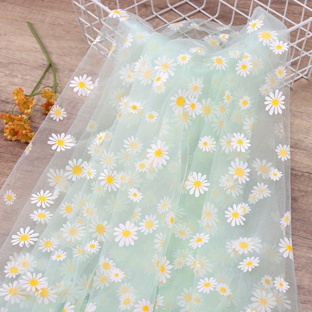 1pc Golden Chrysanthemum Printed Organza Fabric, Floral Pattern, 30gsm, 100% Polyester, Precuts, Hand Wash Only, for DIY Hair Band, Wedding, Birthday Decorations, Flower Wrapping - 
