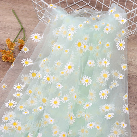 1pc Golden Chrysanthemum Printed Organza Fabric, Floral Pattern, 30gsm, 100% Polyester, Precuts, Hand Wash Only, for DIY Hair Band, Wedding, Birthday Decorations, Flower Wrapping - 