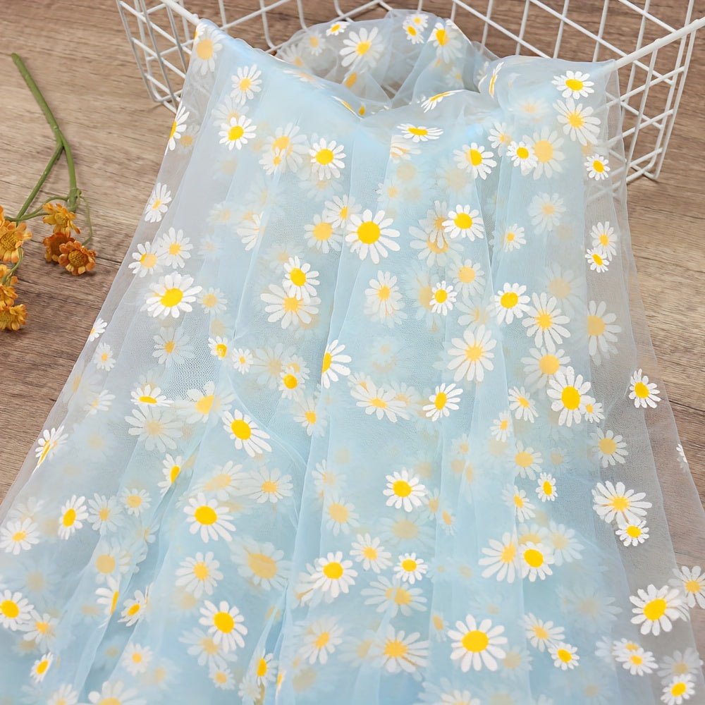 1pc Golden Chrysanthemum Printed Organza Fabric, Floral Pattern, 30gsm, 100% Polyester, Precuts, Hand Wash Only, for DIY Hair Band, Wedding, Birthday Decorations, Flower Wrapping - 