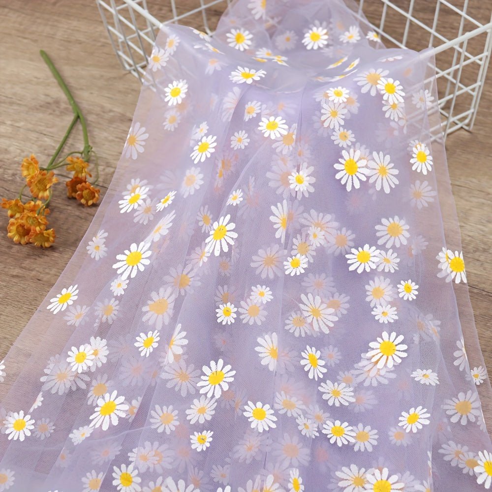 1pc Golden Chrysanthemum Printed Organza Fabric, Floral Pattern, 30gsm, 100% Polyester, Precuts, Hand Wash Only, for DIY Hair Band, Wedding, Birthday Decorations, Flower Wrapping - 