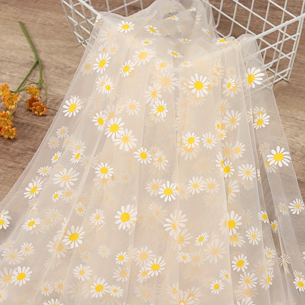 1pc Golden Chrysanthemum Printed Organza Fabric, Floral Pattern, 30gsm, 100% Polyester, Precuts, Hand Wash Only, for DIY Hair Band, Wedding, Birthday Decorations, Flower Wrapping - 