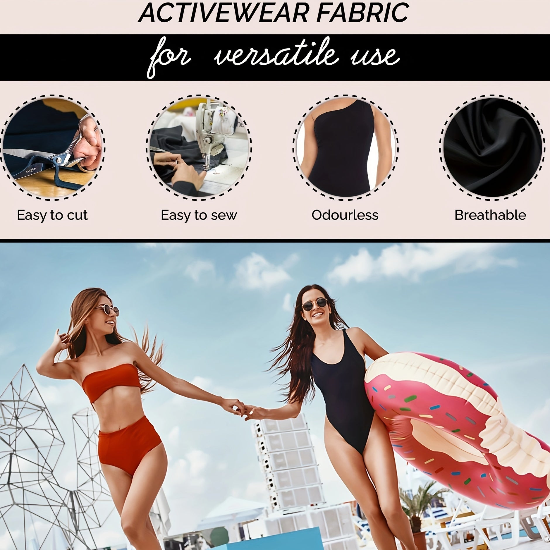 1pc Nylon Spandex Fabric by The Yard, Swimwear Activewear Fabric, 4 - Way Stretch Fabric for Sports, Dance, Yoga, Table Cloth, Swimsuit Fabric (152.4cm Wide) - 