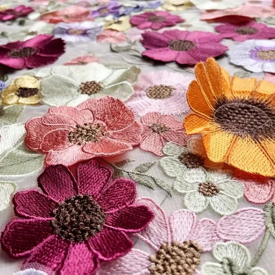 Multi Color Soft Tulle Lace Fabric 3D Flower Decoration Dress Fabric 3D Decal Embroidery Fabric DIY Weeding Dress