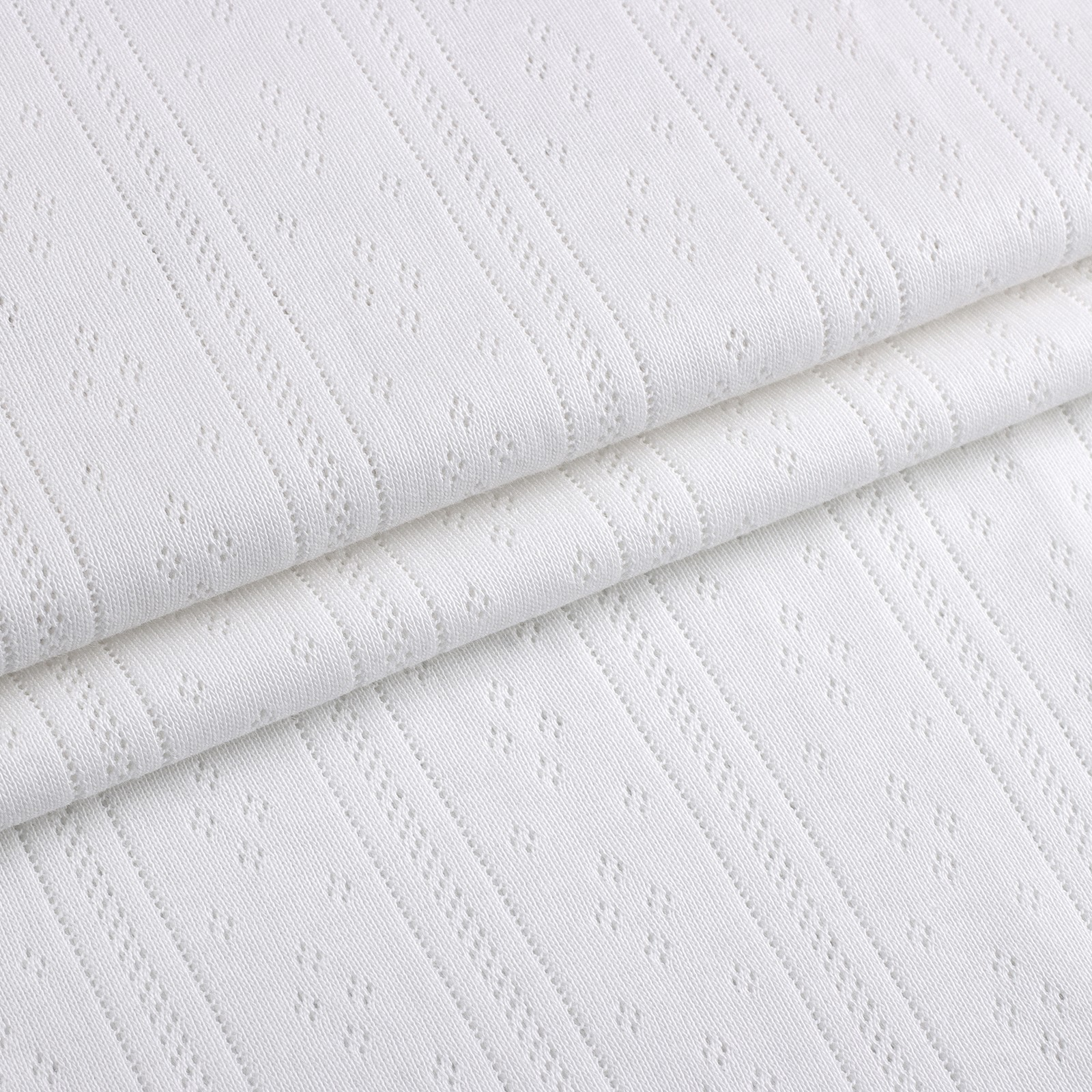 Cotton pointelle knit fabric with openwork texture, view 2