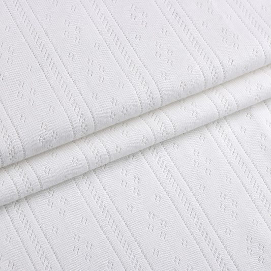 Cotton pointelle knit fabric with openwork texture, view 2