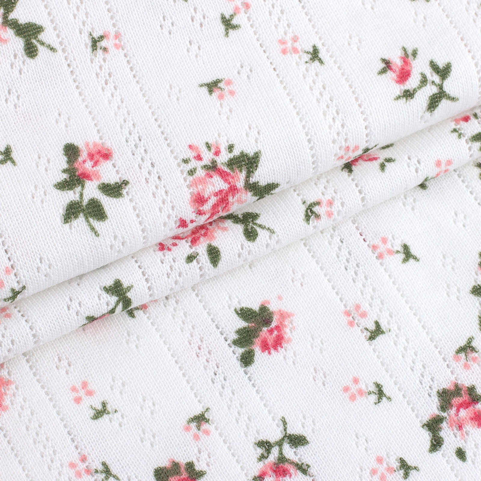 Cotton pointelle knit fabric with openwork texture, view 5