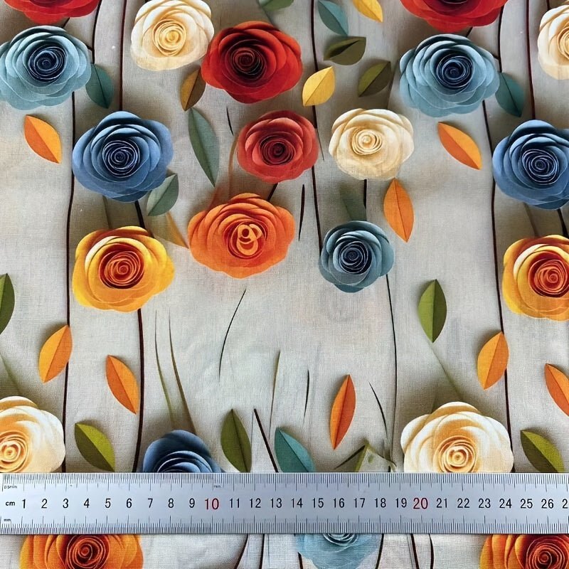 3D Blooming Flowers Cotton Floral Print Pattern Fabric - 