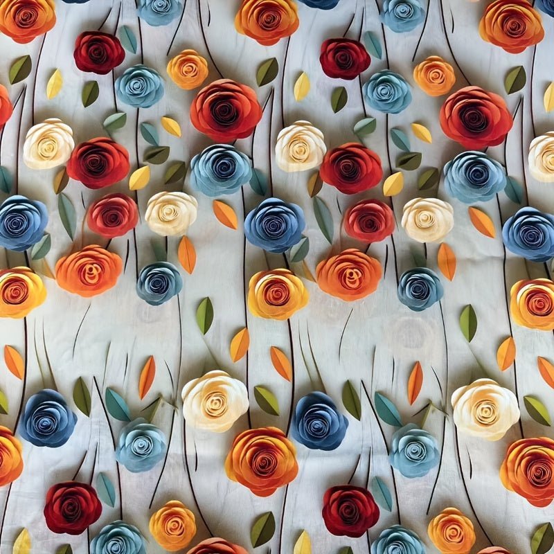 3D Blooming Flowers Cotton Floral Print Pattern Fabric - 