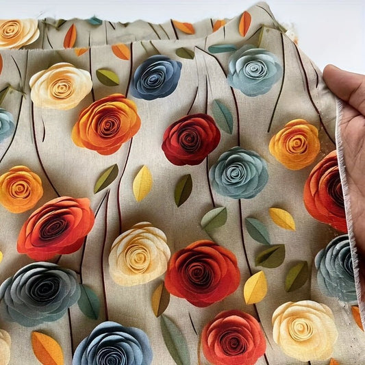 3D Blooming Flowers Cotton Floral Print Pattern Fabric - 