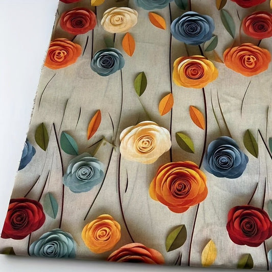 3D Blooming Flowers Cotton Floral Print Pattern Fabric - 