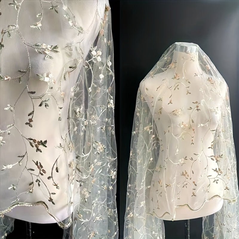 3D Embroidery Rayon Silk Mesh And Grass Pattern Fabric, Wedding Dress Curtain DIY Fabric - 
