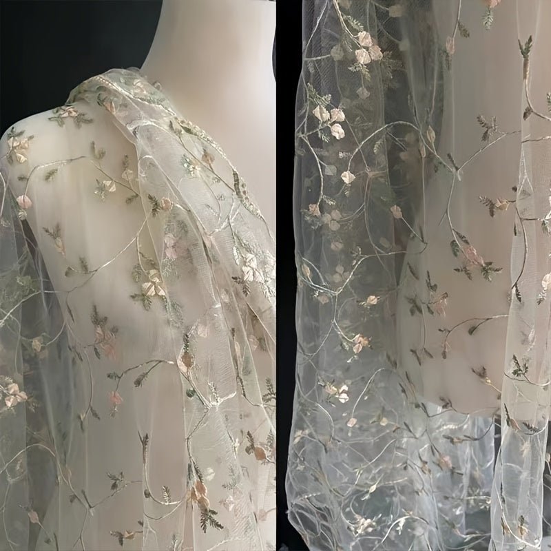 3D Embroidery Rayon Silk Mesh And Grass Pattern Fabric, Wedding Dress Curtain DIY Fabric - 