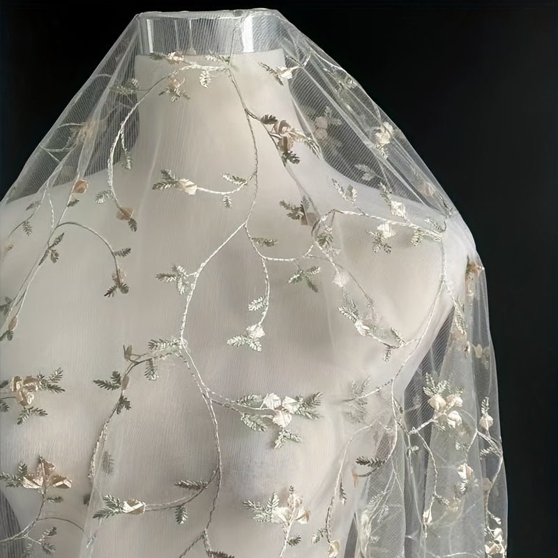 3D Embroidery Rayon Silk Mesh And Grass Pattern Fabric, Wedding Dress Curtain DIY Fabric - 